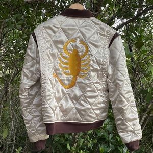 Drive Movie Embroidered Scorpion Ryan Gosling White Slim Fit Biker Satin Jacket